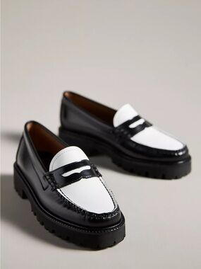 New GH Bass Weejuns Whitney Super Lug Loafers In Black White Tuxedo Womens 10